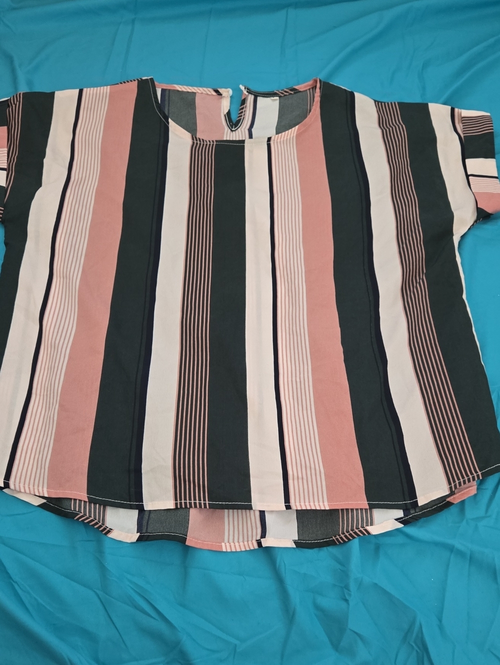 Source Unknown Striped Short-Sleeve Blouse - Pink, Black & Cream